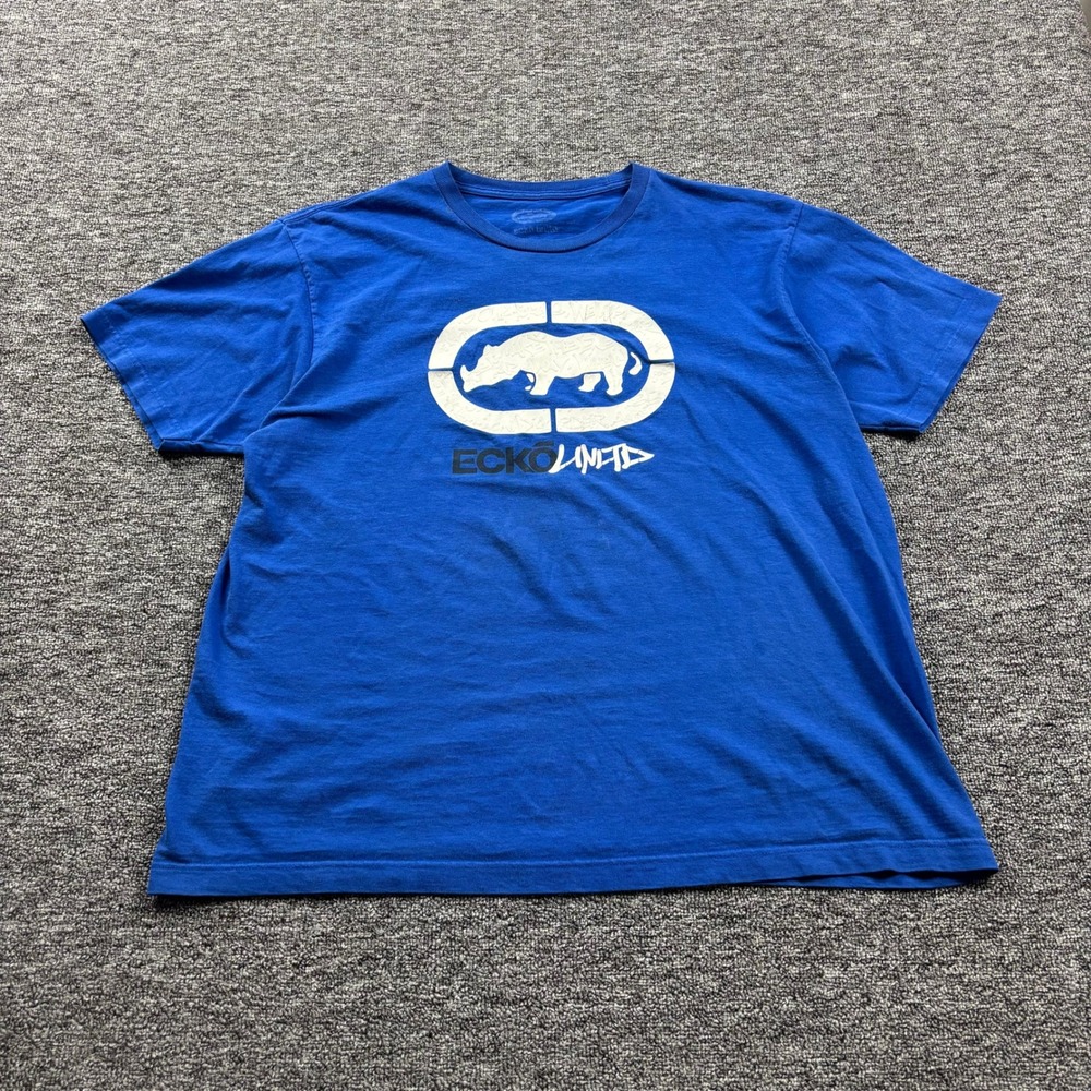 Y2K 2000s Ecko Unltd Streetwear Rhino Logo Graphic Blue T-Shirt Size‎ XL